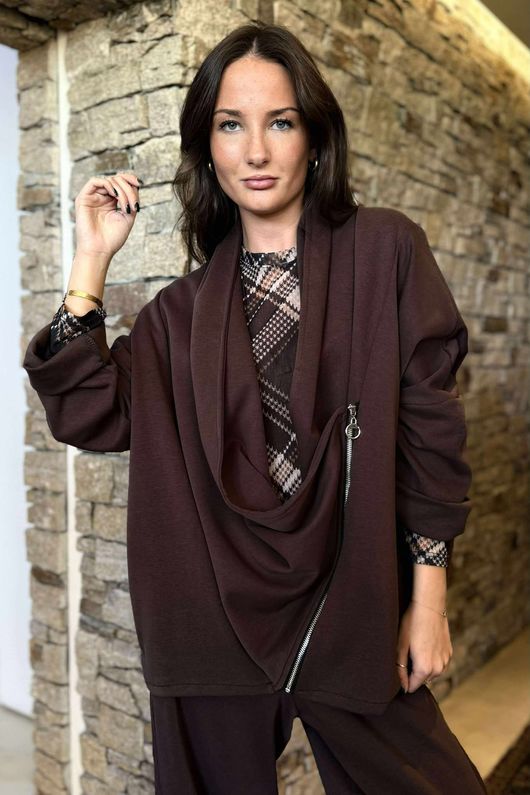 Sola Smart Tech Drape Relaxed Biker Jacket Chocolate /15=